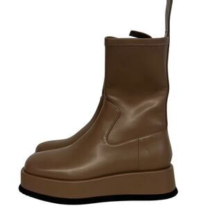 Jeffrey Campbell sz6 solid tan boots synth platform boot chunky taupe as is